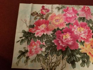 Large Chinese Watercolor Painting Of Peonies On Rice Paper 8
