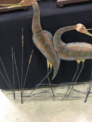 Mid Century Modern Curtis Jere Wading Herons & Cattails Wall Sculpture