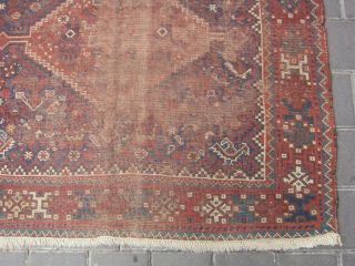 ANTIQUE PERSIAN SHIRAZ RUG CARPET WOOL RARE HAND MADE 144x108 - cm / 56.  6x42.  5 - inc 10