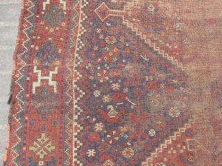 ANTIQUE PERSIAN SHIRAZ RUG CARPET WOOL RARE HAND MADE 144x108 - cm / 56.  6x42.  5 - inc 6