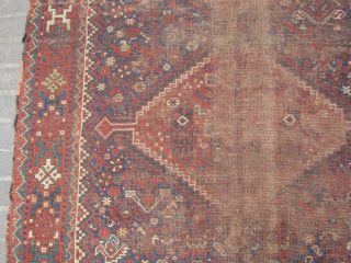 ANTIQUE PERSIAN SHIRAZ RUG CARPET WOOL RARE HAND MADE 144x108 - cm / 56.  6x42.  5 - inc 8