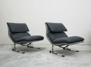 Italian Chrome Onda Wave Lounge Chairs By Giovanni Offredi For Saporiti