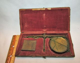 Antique Jewelry Gold Apothecary Pocket Scale With Weights In American Eagle Box