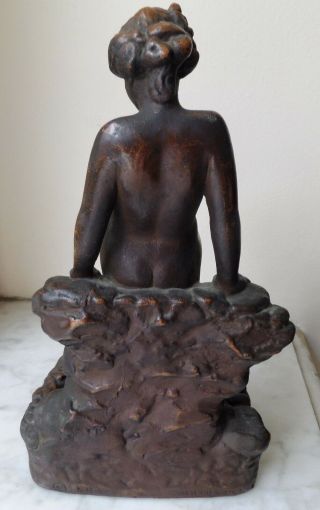Antique KBW Kathodian Bronze Nude Lady Pond Frog Art Statue Bookend 1914 12