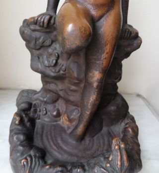 Antique KBW Kathodian Bronze Nude Lady Pond Frog Art Statue Bookend 1914 8