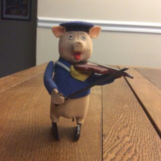 1930’s One Of Three Little Pigs Paying Violin Wind Up Toy