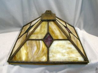 Antique Arts & Crafts Slag Glass Lamp Shade - 14 " - Crack In One Panel