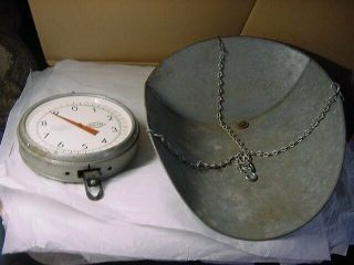 Vintage Chatillon Hanging Scale 20 Pound Capacity Metal Scoop Pan With Chains