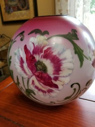 Antique Hand Painted Floral Banquet Parlor Oil Lamp Ball Globe 9.  5 " Gwtw Shade
