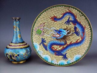 Impressive Chinese Cloisonne Enamel Vase Dish Oriental Antiques