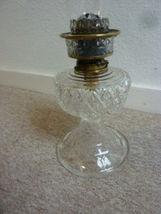 Antique Cut Glass Oil Lamp On A Glass Column Base Hinks Burner