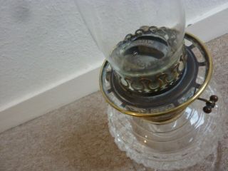 ANTIQUE cut glass oil lamp on a glass column base hinks burner 4