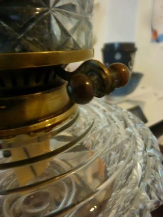 ANTIQUE cut glass oil lamp on a glass column base hinks burner 5