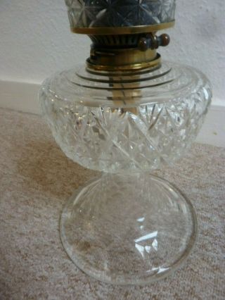 ANTIQUE cut glass oil lamp on a glass column base hinks burner 7