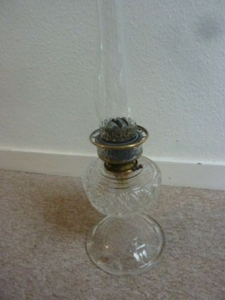 ANTIQUE cut glass oil lamp on a glass column base hinks burner 8