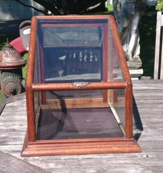 Antique Miniature Oak Counter Top Store Display Case Great Small Size