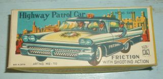 Vintage Tin Litho Highway Patrol Car Friction w/ Shooting Action 2