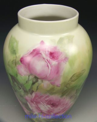 LOVELY HAND PAINTED LIMOGES FRANCE ROSES VASE 6