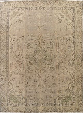 Semi - Antique Oriental Handmade Geometric Wool Muted Persian Area Rug 9x12 Beige