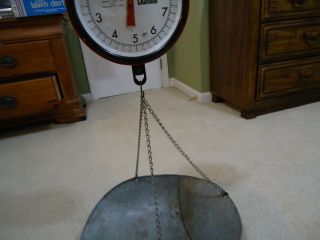 Vintage Chatillon 20lbs Hanging Scale W/ Scoop Pan 2