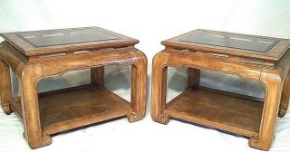 Mid Century Modern James Mont Asian End Tables With Burlwood Tops