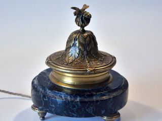 French Brass And Green Marble “bee & Flower” Electric Bell Push