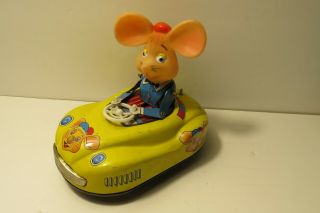 Vtg Metal Wind Up Toy Topo Gigio The Italian Mouse Tin Bumper Car Rare