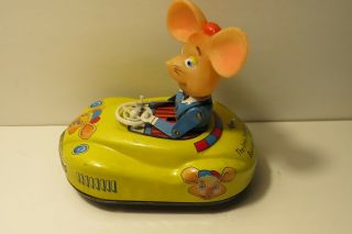 VTG Metal Wind Up Toy Topo Gigio The Italian Mouse Tin Bumper Car RARE 2