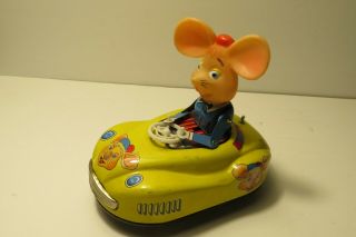 VTG Metal Wind Up Toy Topo Gigio The Italian Mouse Tin Bumper Car RARE 7