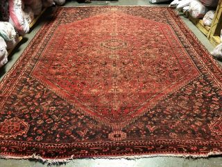 LARGE WORN VINTAGE ORIENTAL QASHGHAI 8 ' X11 ' Hand knotted 100 Wool Rug DS - 329 2