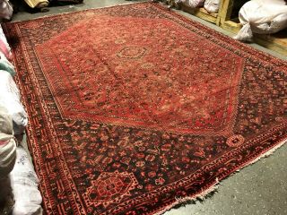 LARGE WORN VINTAGE ORIENTAL QASHGHAI 8 ' X11 ' Hand knotted 100 Wool Rug DS - 329 3