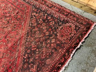 LARGE WORN VINTAGE ORIENTAL QASHGHAI 8 ' X11 ' Hand knotted 100 Wool Rug DS - 329 5