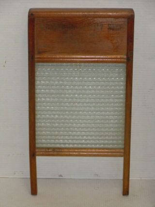 Vintage Standard Family Size No.  2080 Wood & Ribbed Glass Washboard