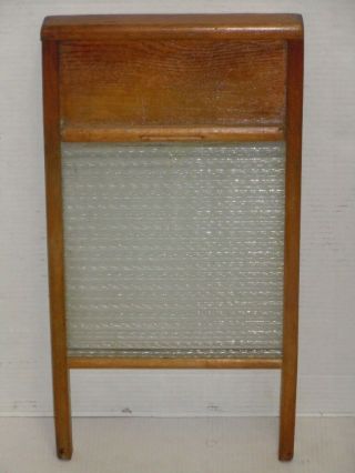 VINTAGE STANDARD FAMILY SIZE NO.  2080 WOOD & RIBBED GLASS WASHBOARD 3