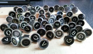 61 Black Typewriter Keys - Letters - Symbols - 1000,  100,  10 & 1 - Need Cleaning