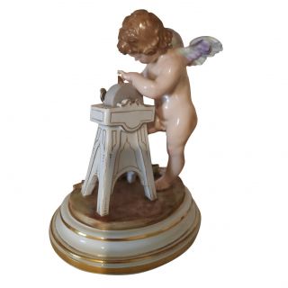 19 Ce.  Meissen Porcelain Figurine of Cupid Sharpening Arrow - マイセン - M145 2