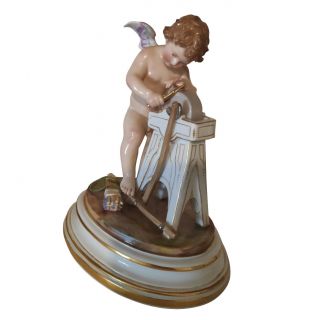 19 Ce.  Meissen Porcelain Figurine of Cupid Sharpening Arrow - マイセン - M145 5