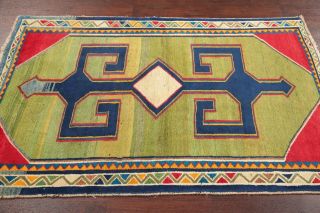 Vintage Geometric Green Hand - Made Moroccan Gabbeh Area Rug Wool Carpet 4 