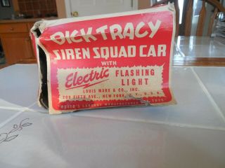 Marx Dick Tracy Siren Squad Car N.  O.  S.  W/ BOX & INSTRUCTIONS Near Tin 1940s 11