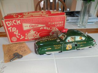 Marx Dick Tracy Siren Squad Car N.  O.  S.  W/ Box & Instructions Near Tin 1940s