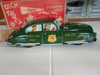 Marx Dick Tracy Siren Squad Car N.  O.  S.  W/ BOX & INSTRUCTIONS Near Tin 1940s 4