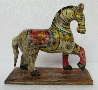 Vintage Old Wooden Sculpture Hand Carved Rare Painted Horse Statue,  Collectible