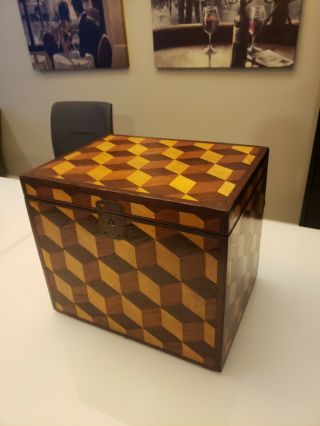 Unique 3 - Dimensional Mid Century Chest Cubed 3d Box Wood Inlay Rare