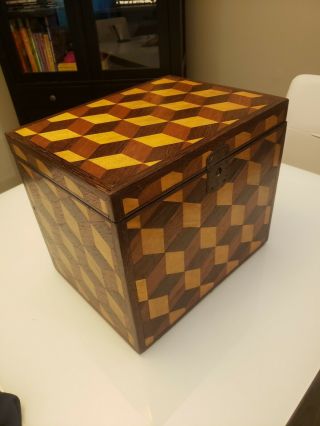 Unique 3 - Dimensional Mid Century Chest Cubed 3D Box Wood Inlay Rare 2