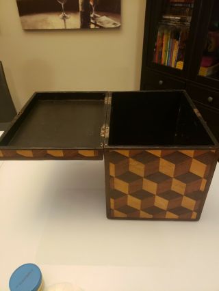 Unique 3 - Dimensional Mid Century Chest Cubed 3D Box Wood Inlay Rare 5