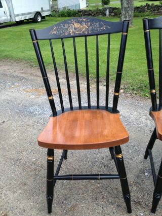 4 Vintage L.  Hitchcock Windsor Side Chairs Black Harvest Signed 2