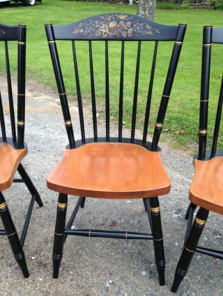 4 Vintage L.  Hitchcock Windsor Side Chairs Black Harvest Signed 3