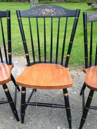 4 Vintage L.  Hitchcock Windsor Side Chairs Black Harvest Signed 4