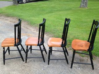 4 Vintage L.  Hitchcock Windsor Side Chairs Black Harvest Signed 6