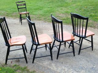 4 Vintage L.  Hitchcock Windsor Side Chairs Black Harvest Signed 7